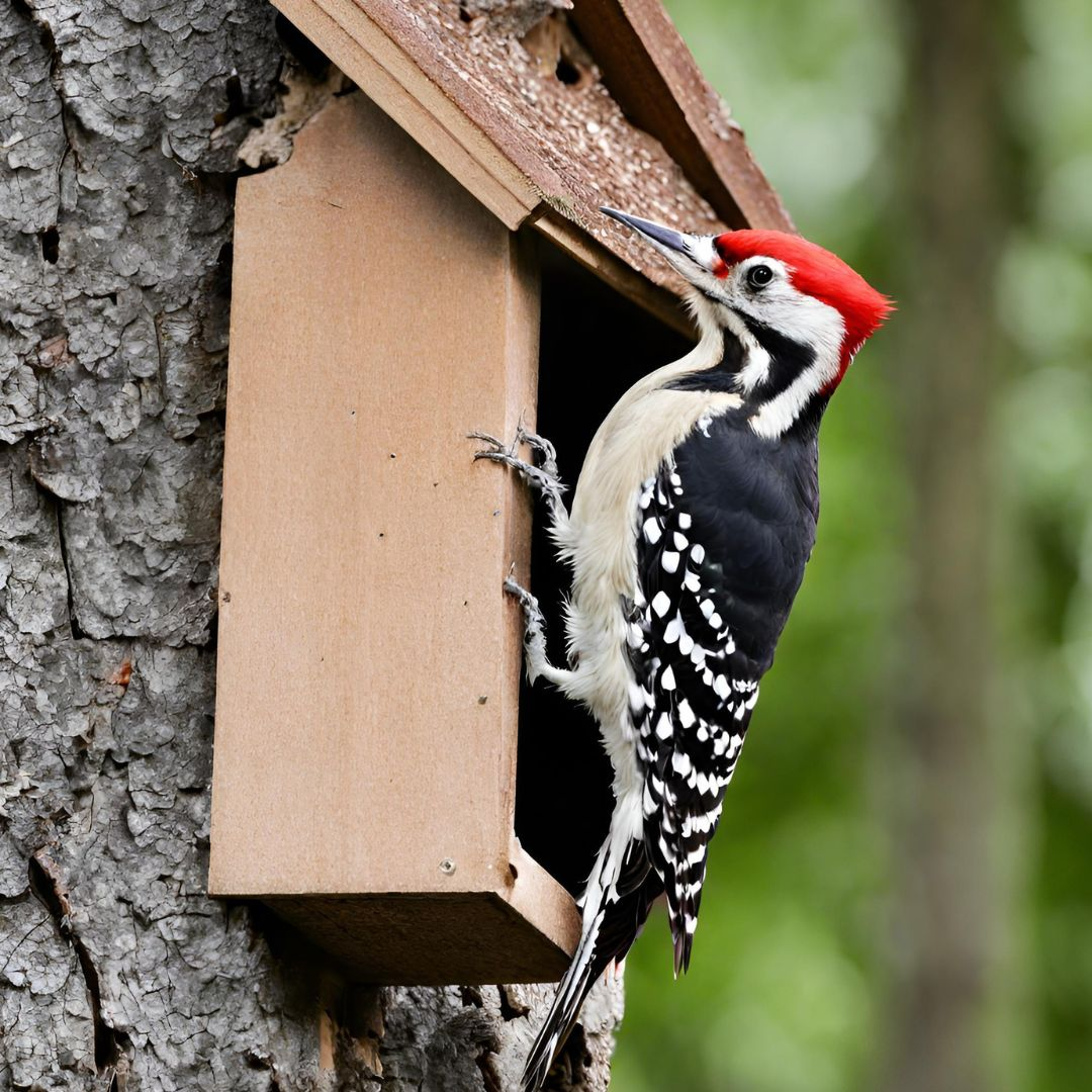 A person using a loud noise to scare away a woodpecker