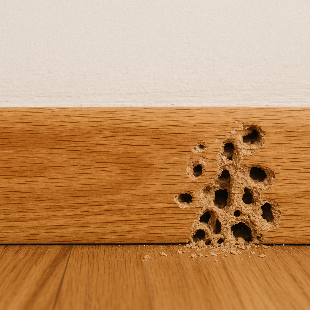 Holes in a wooden baseboard
