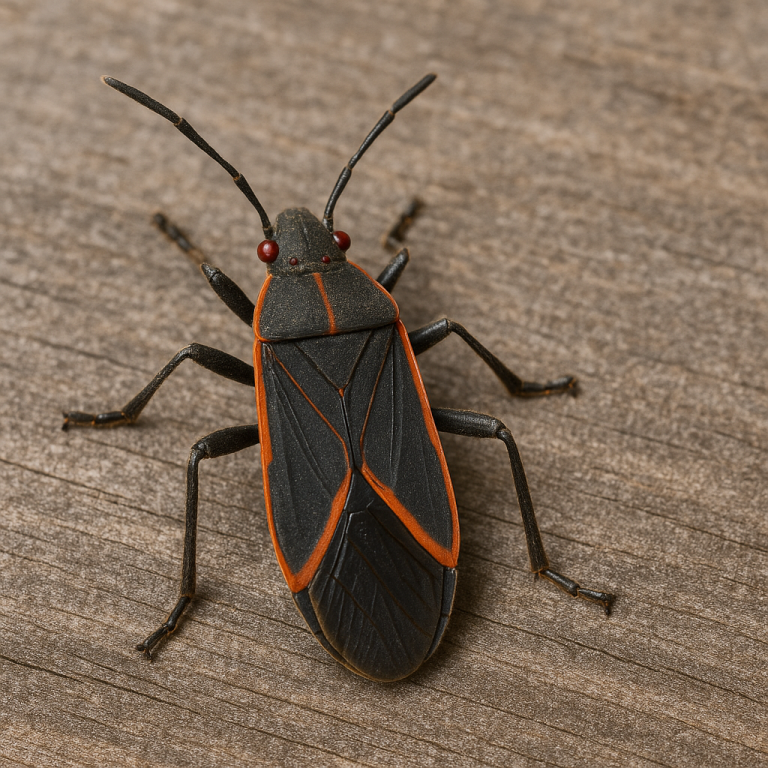 An up-close image of a boxelder bug.