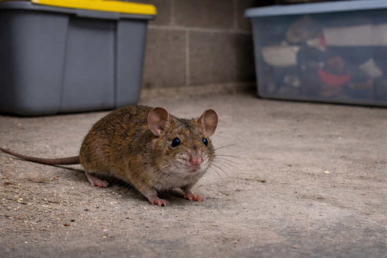 A mouse in the basement of a house.
