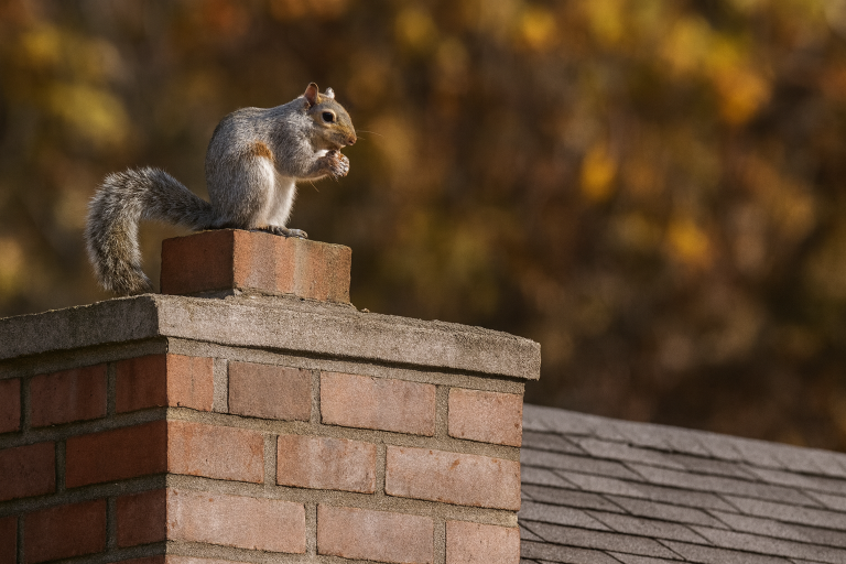 A squirrel sits on top of a chimney.