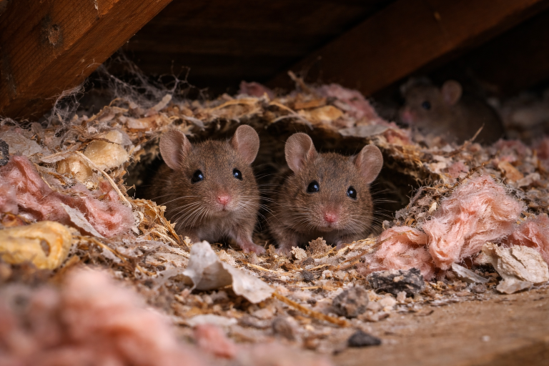 Mice nesting in an attic.