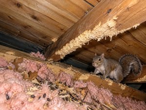 A squirrel in an attic.